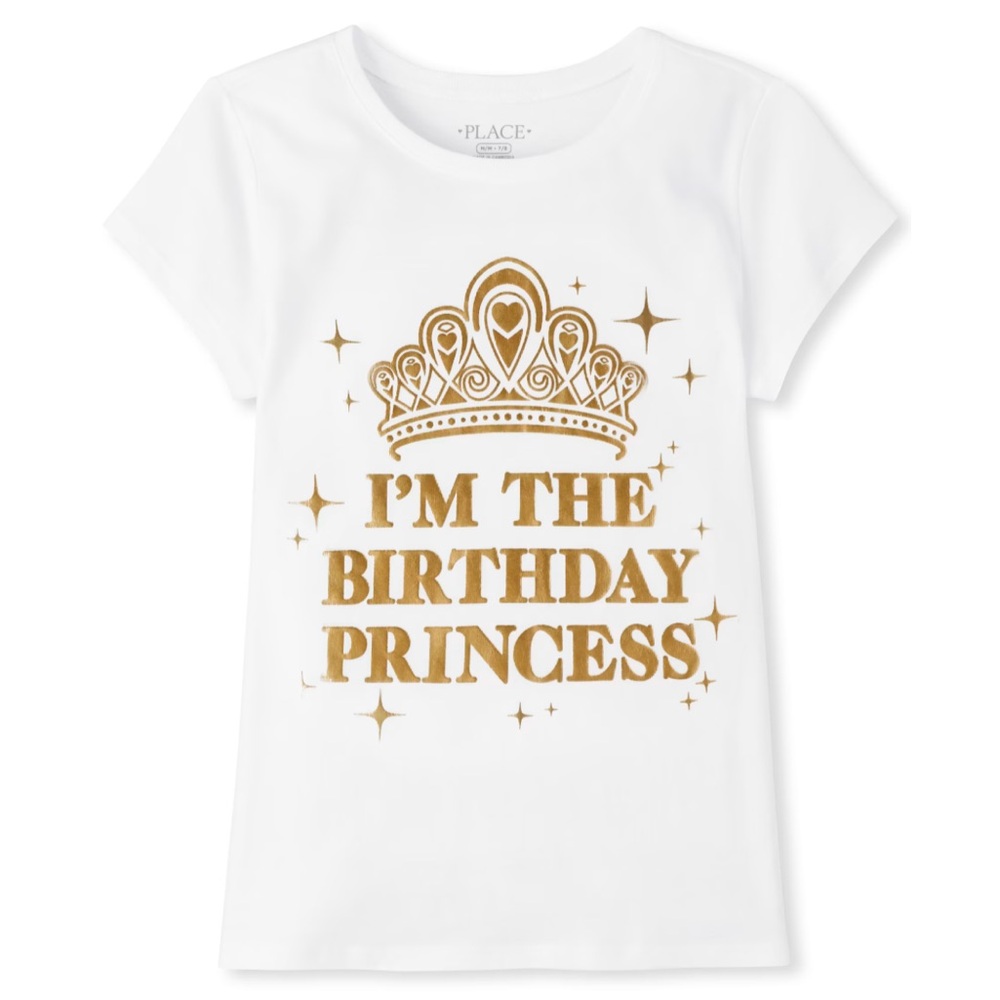 The Children’s Place 3T Birthday Princess Girls Graphic Tee Shirt Gold Foil NWOT